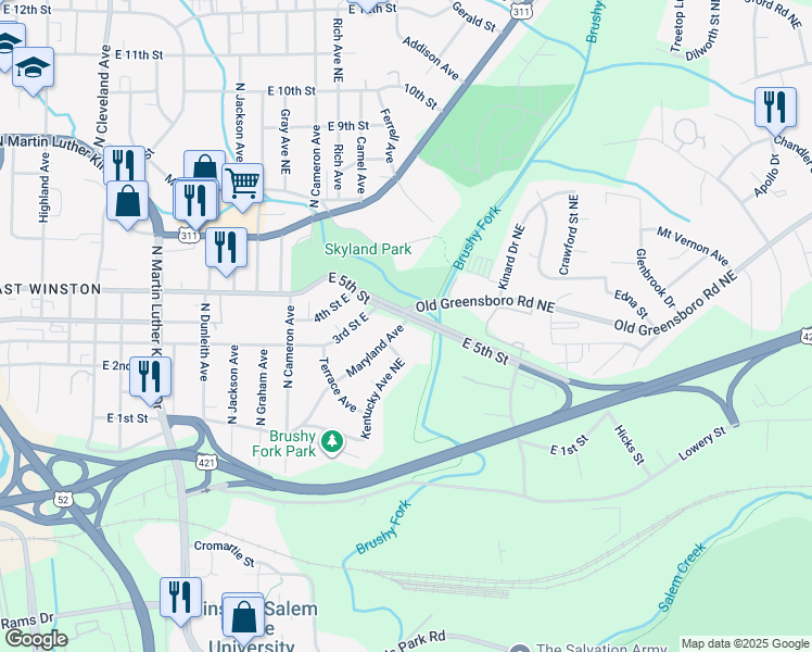 map of restaurants, bars, coffee shops, grocery stores, and more near 1982 Maryland Avenue in Winston-Salem