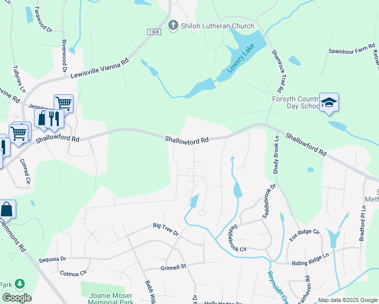 map of restaurants, bars, coffee shops, grocery stores, and more near 130 Shallowford Reserve Drive in Lewisville