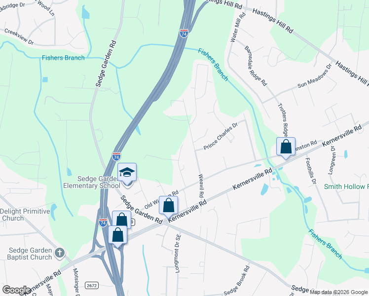 map of restaurants, bars, coffee shops, grocery stores, and more near 801 Norcross Road Southeast in Kernersville