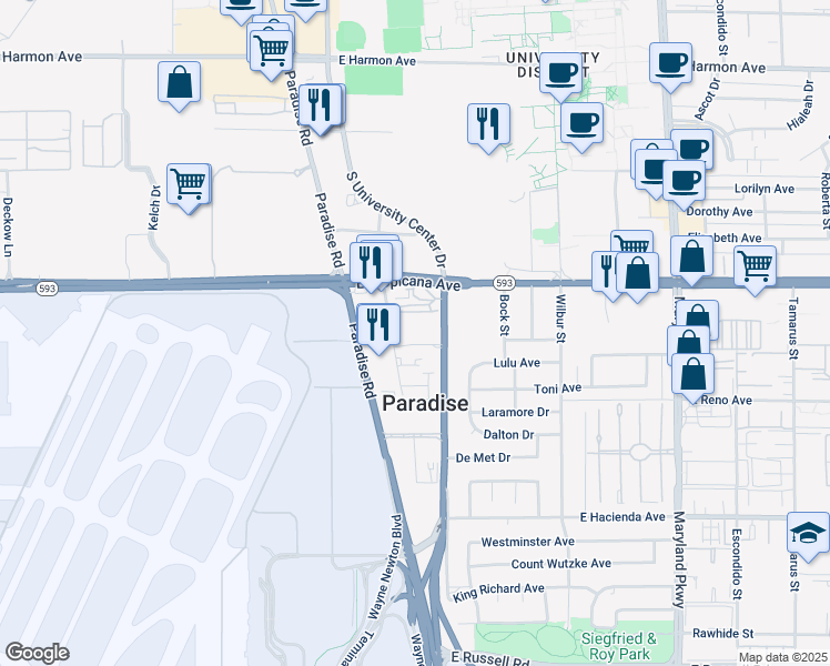map of restaurants, bars, coffee shops, grocery stores, and more near 5010 Palo Verde Road in Las Vegas