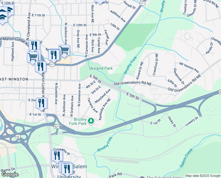 map of restaurants, bars, coffee shops, grocery stores, and more near 1982 Maryland Avenue in Winston-Salem