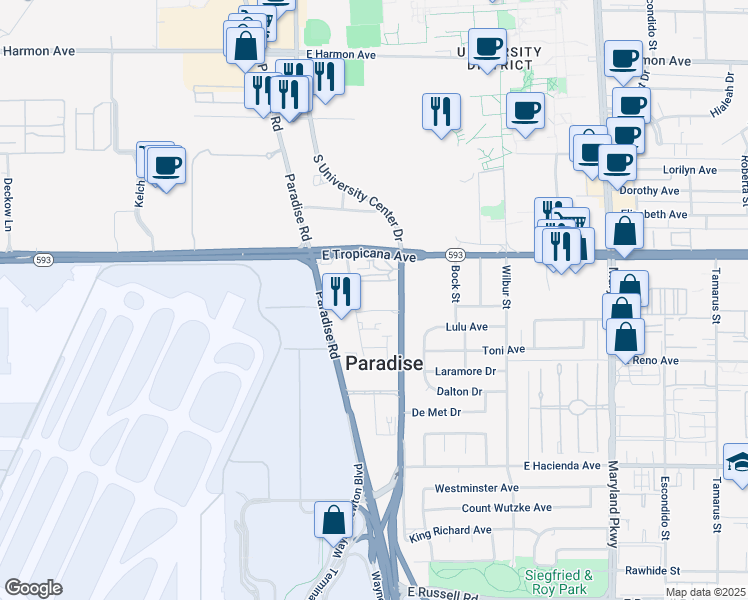 map of restaurants, bars, coffee shops, grocery stores, and more near 5010 Palo Verde Road in Las Vegas