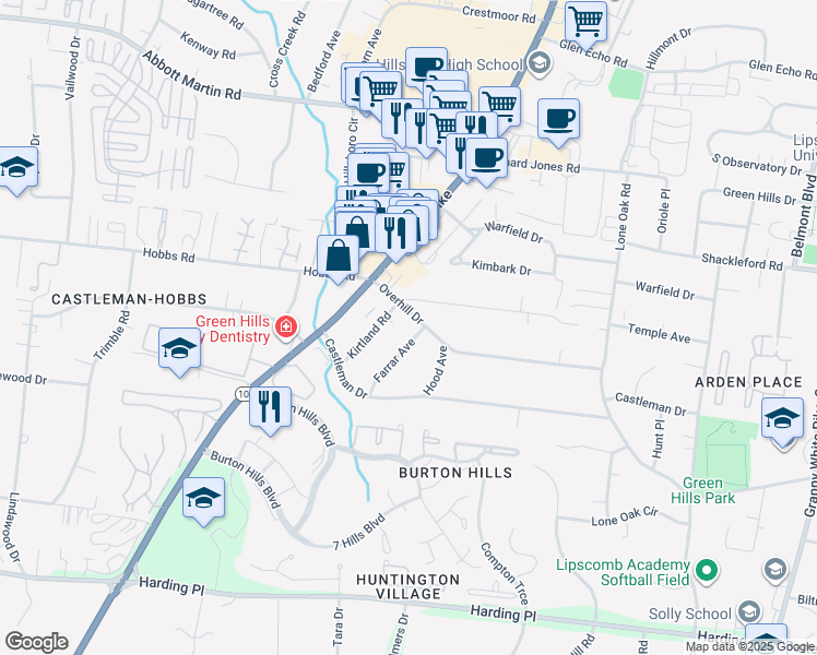 map of restaurants, bars, coffee shops, grocery stores, and more near 4201 Farrar Avenue in Nashville