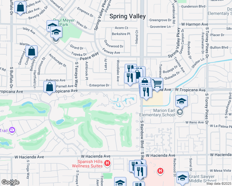 map of restaurants, bars, coffee shops, grocery stores, and more near 7024 Bright Springs Court in Las Vegas