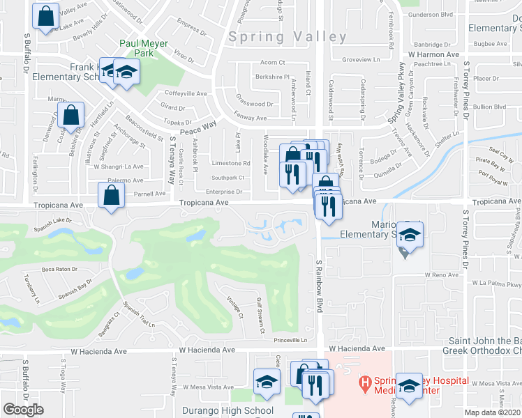 map of restaurants, bars, coffee shops, grocery stores, and more near 7024 Bright Springs Court in Las Vegas