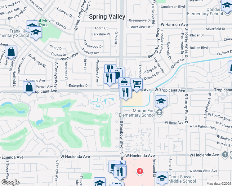 map of restaurants, bars, coffee shops, grocery stores, and more near 6956 Emerald Springs Lane in Las Vegas
