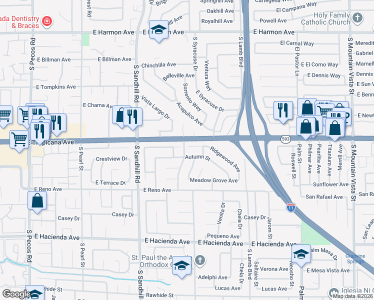map of restaurants, bars, coffee shops, grocery stores, and more near 3984 Autumn Street in Las Vegas