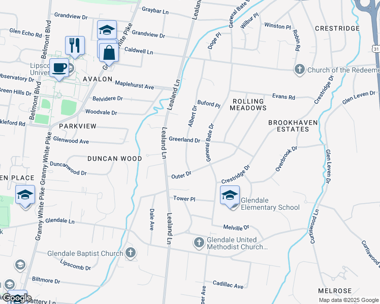 map of restaurants, bars, coffee shops, grocery stores, and more near 4108 Albert Drive in Nashville