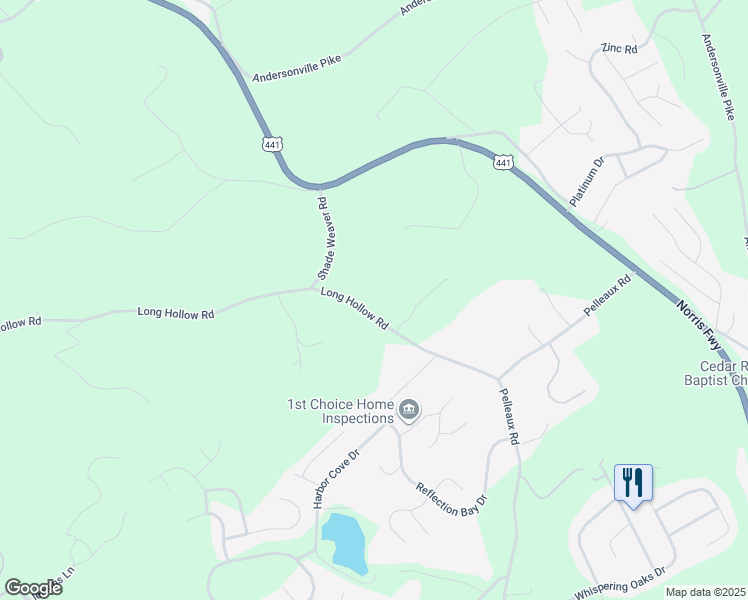 map of restaurants, bars, coffee shops, grocery stores, and more near 3325 Long Hollow Road in Knoxville