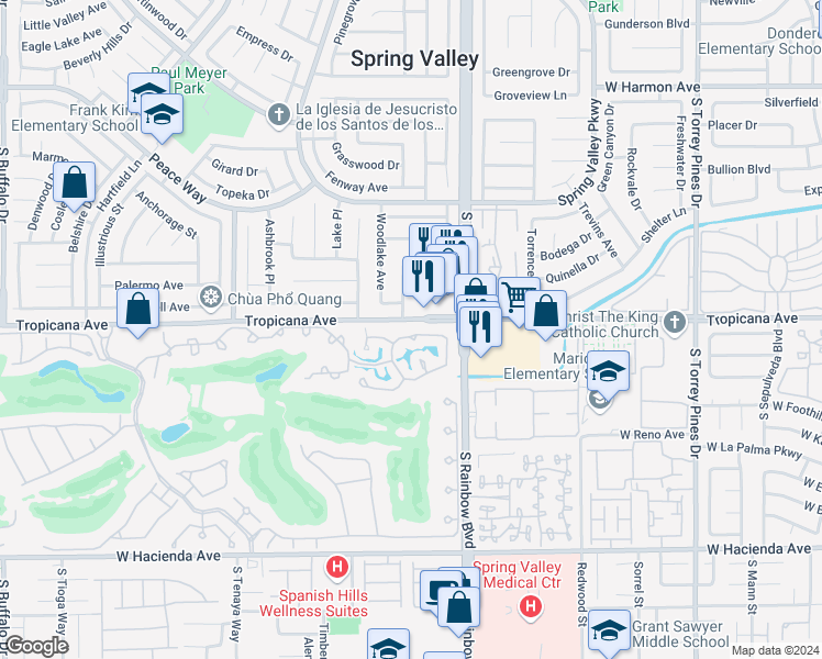 map of restaurants, bars, coffee shops, grocery stores, and more near 6974 Emerald Springs Lane in Las Vegas