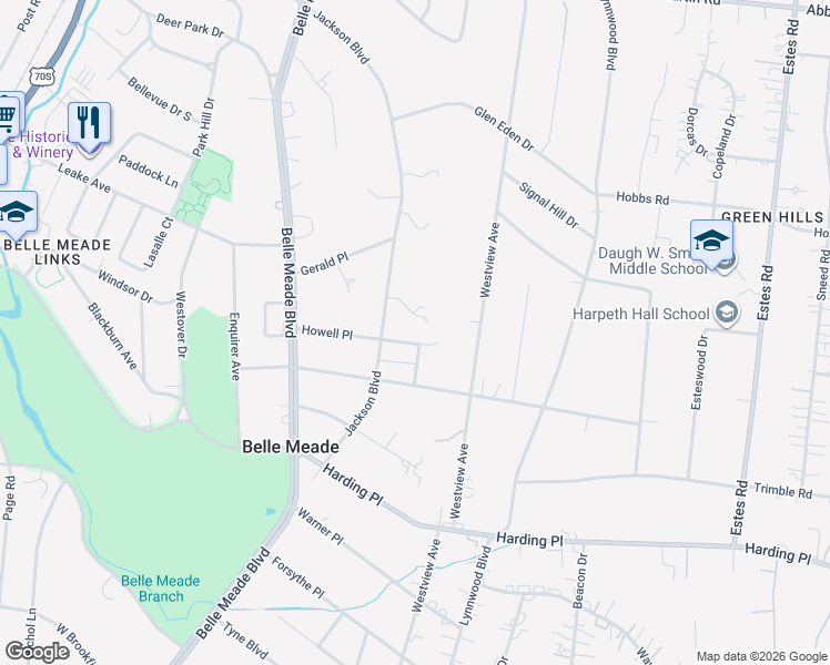 map of restaurants, bars, coffee shops, grocery stores, and more near 4400 Howell Place in Nashville