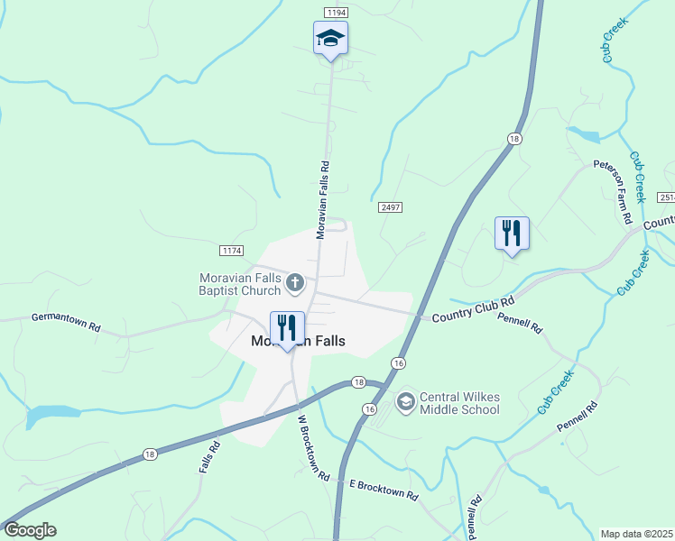 map of restaurants, bars, coffee shops, grocery stores, and more near 212 Norway Drive in Wilkesboro
