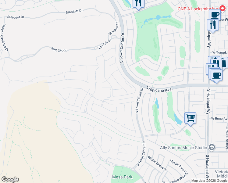 map of restaurants, bars, coffee shops, grocery stores, and more near South Town Center Drive in Las Vegas