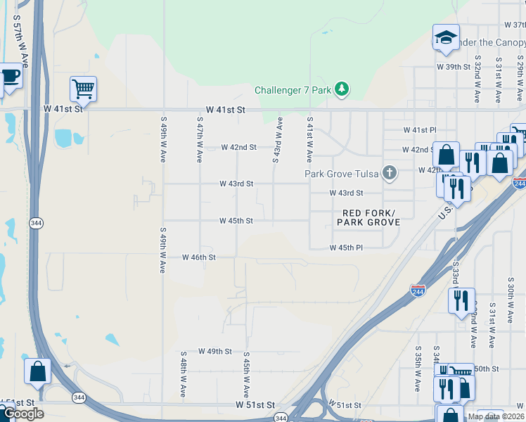 map of restaurants, bars, coffee shops, grocery stores, and more near 4440 West 45th Street in Tulsa