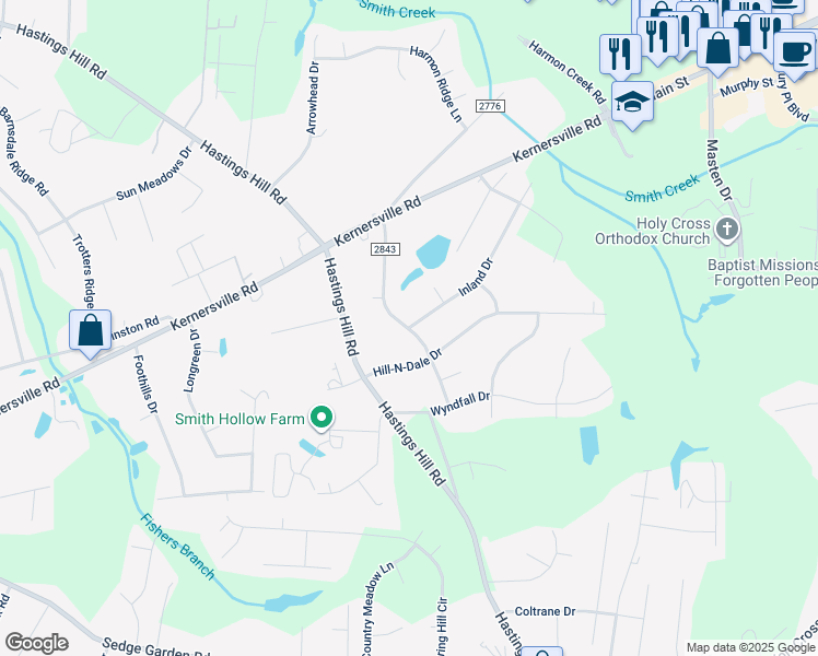map of restaurants, bars, coffee shops, grocery stores, and more near 899 Inland Drive in Kernersville