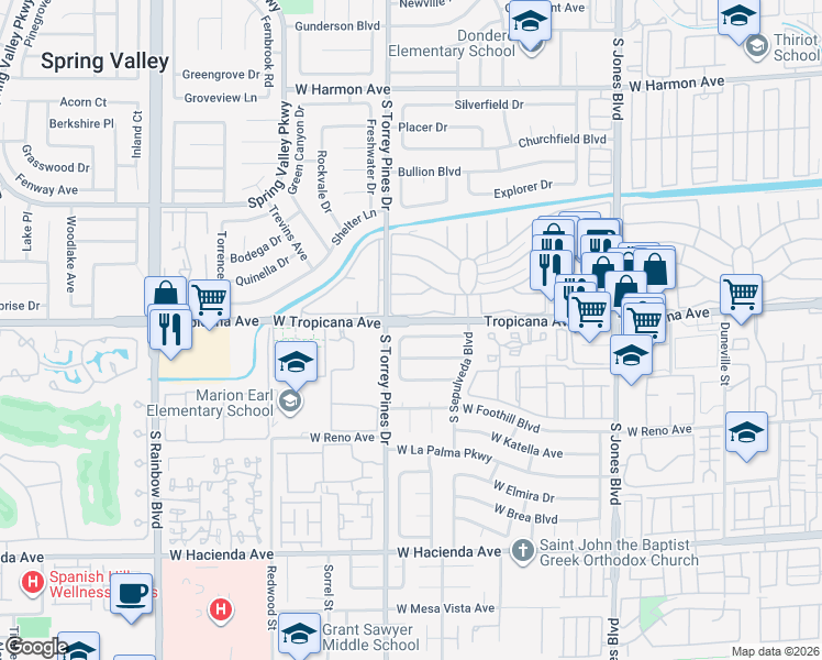 map of restaurants, bars, coffee shops, grocery stores, and more near 6456 West Alomar Avenue in Las Vegas