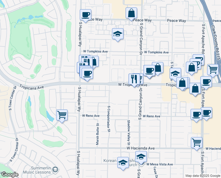 map of restaurants, bars, coffee shops, grocery stores, and more near 4940 South Conquistador Street in Las Vegas