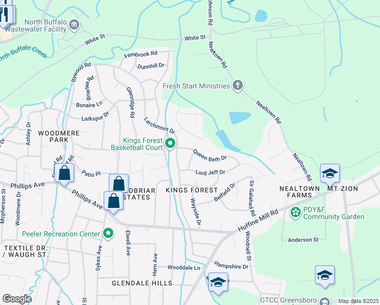 map of restaurants, bars, coffee shops, grocery stores, and more near 4106 Queen Beth Drive in Greensboro