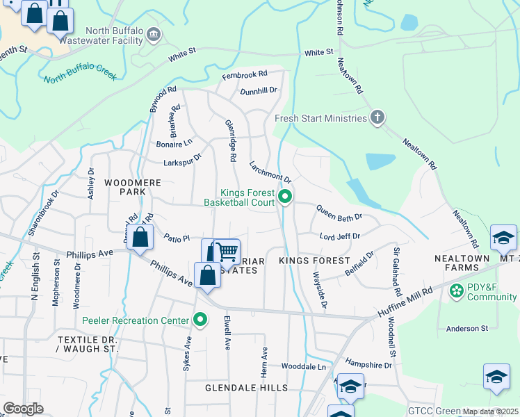 map of restaurants, bars, coffee shops, grocery stores, and more near 1 Lord Foxley Court in Greensboro