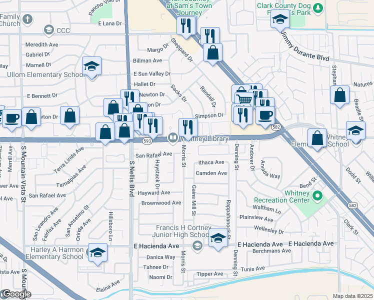 map of restaurants, bars, coffee shops, grocery stores, and more near 5212 Rou Circle in Las Vegas