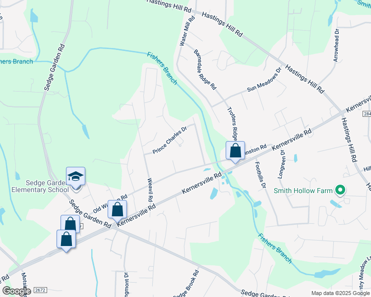 map of restaurants, bars, coffee shops, grocery stores, and more near 821 Prince Charles Court in Kernersville