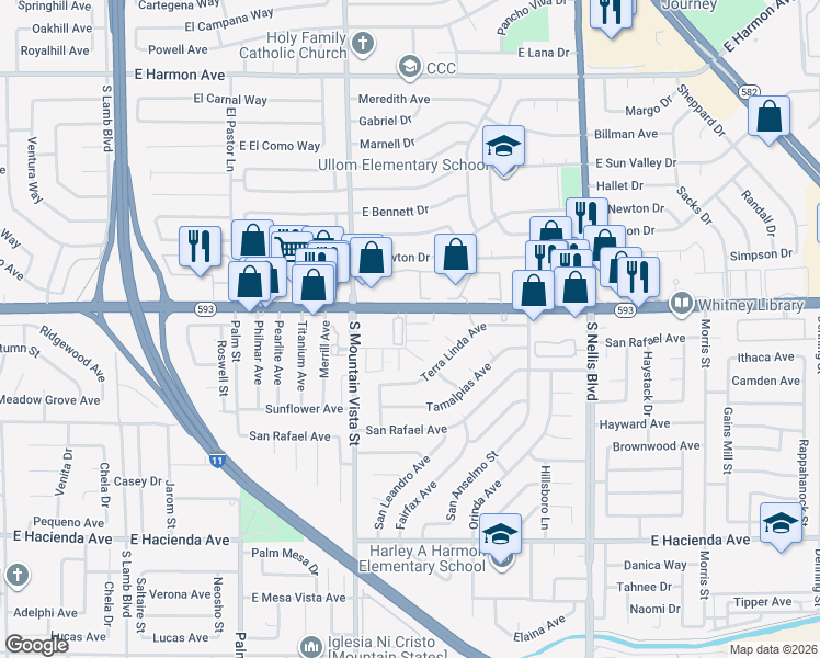 map of restaurants, bars, coffee shops, grocery stores, and more near 4972 Larkspur Street in Las Vegas