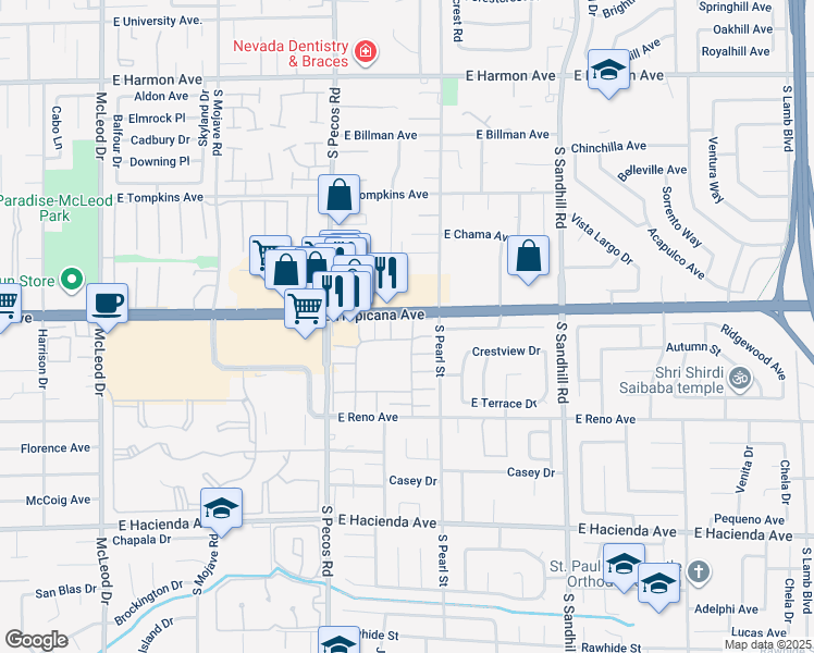 map of restaurants, bars, coffee shops, grocery stores, and more near 3570 Villa Knolls N Dr in Las Vegas