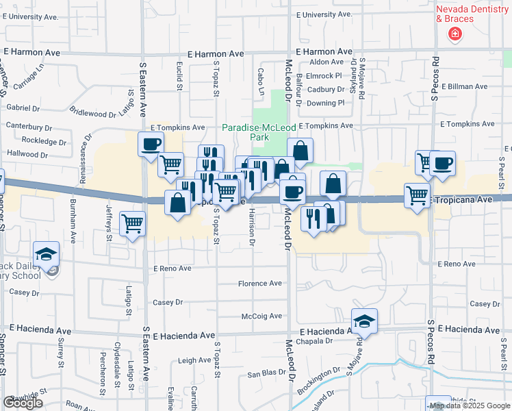 map of restaurants, bars, coffee shops, grocery stores, and more near 2818 Calle Del Oro in Las Vegas