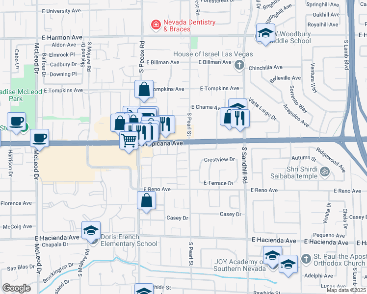 map of restaurants, bars, coffee shops, grocery stores, and more near 3584 Villa Knolls East Drive in Las Vegas