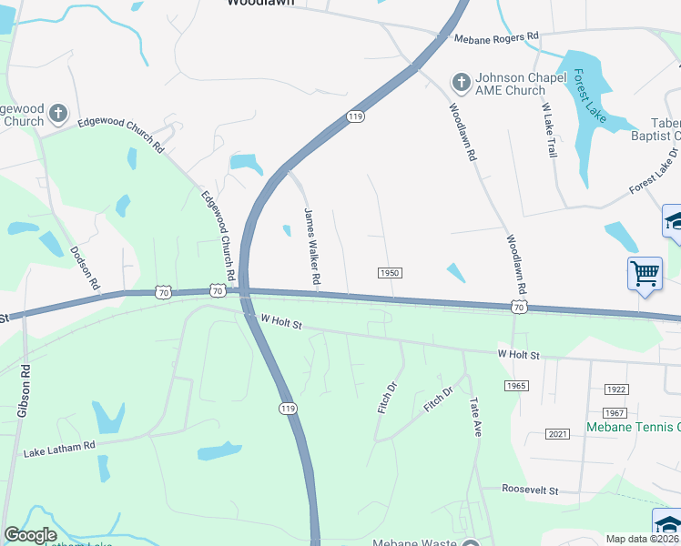 map of restaurants, bars, coffee shops, grocery stores, and more near 147 Saint Lukes Church Road in Mebane