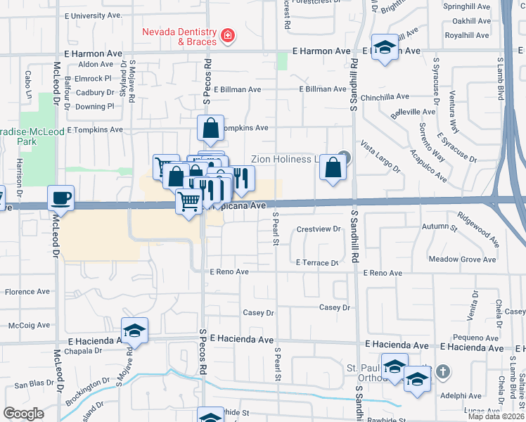 map of restaurants, bars, coffee shops, grocery stores, and more near 3584 Villa Knolls East Drive in Las Vegas
