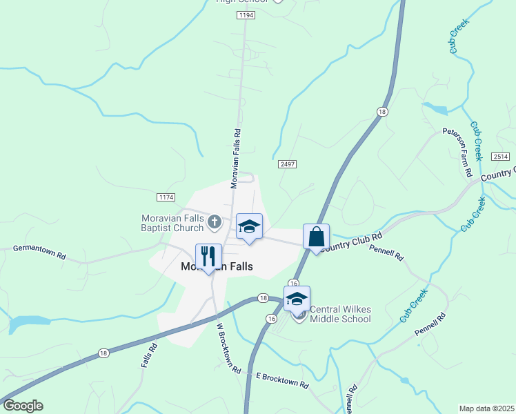 map of restaurants, bars, coffee shops, grocery stores, and more near 212 Norway Drive in Wilkesboro