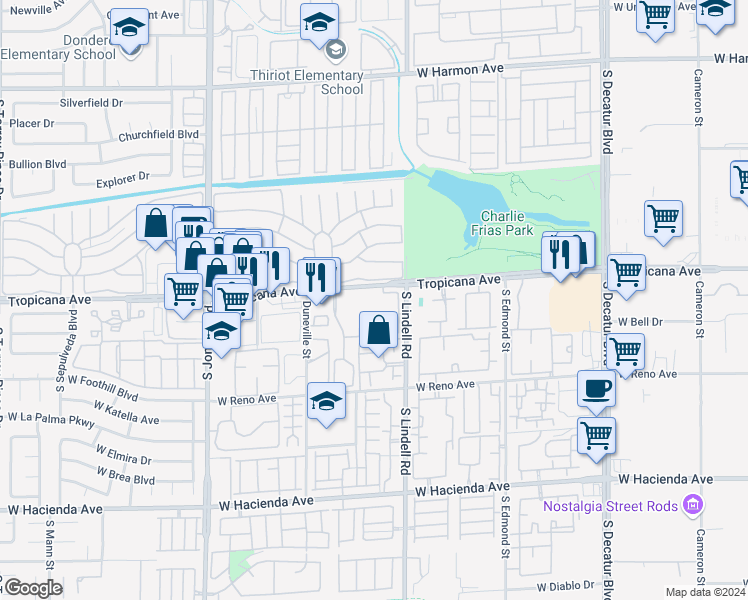 map of restaurants, bars, coffee shops, grocery stores, and more near 8 Martinique East in Las Vegas