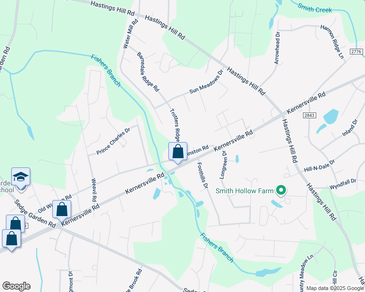 map of restaurants, bars, coffee shops, grocery stores, and more near 675 Trotters Ridge Lane in Kernersville