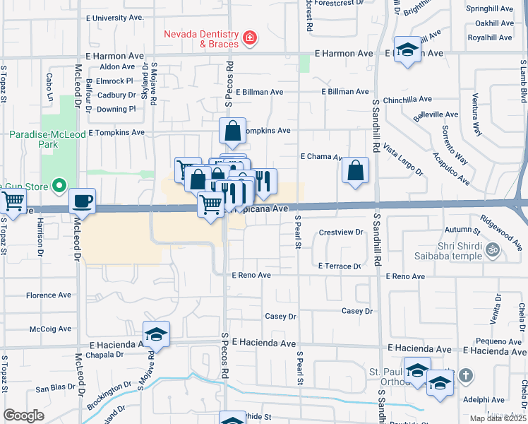 map of restaurants, bars, coffee shops, grocery stores, and more near 3538 Villa Knolls N Dr in Las Vegas
