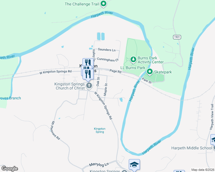 map of restaurants, bars, coffee shops, grocery stores, and more near 337 Maple Street in Kingston Springs