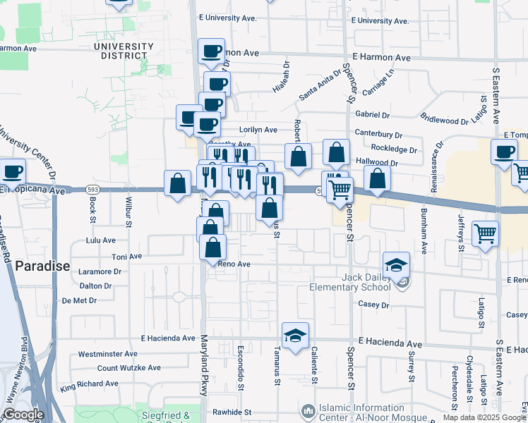 map of restaurants, bars, coffee shops, grocery stores, and more near 4901-5003 Tamarus Street in Las Vegas
