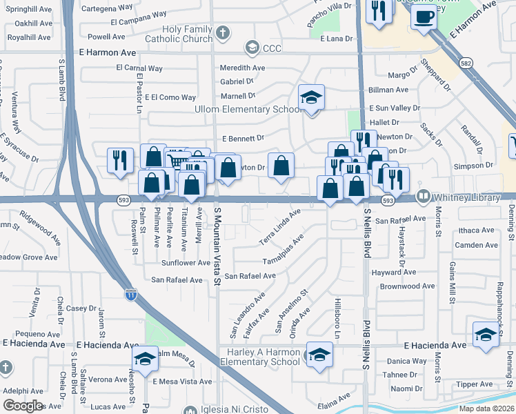 map of restaurants, bars, coffee shops, grocery stores, and more near 4914 Larkspur Street in Las Vegas