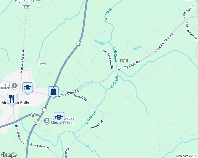 map of restaurants, bars, coffee shops, grocery stores, and more near in Moravian Falls