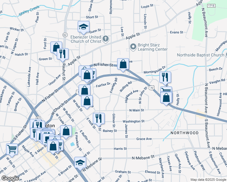 map of restaurants, bars, coffee shops, grocery stores, and more near 207 Friendly Road in Burlington