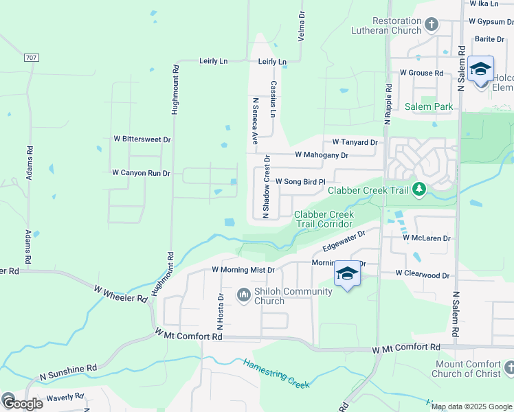 map of restaurants, bars, coffee shops, grocery stores, and more near 2629 North Indian Oaks Drive in Fayetteville