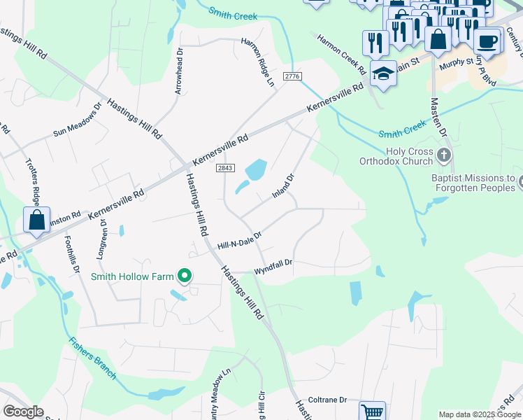 map of restaurants, bars, coffee shops, grocery stores, and more near 801 Inland Drive in Kernersville