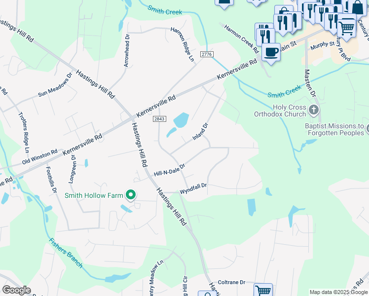 map of restaurants, bars, coffee shops, grocery stores, and more near 801 Inland Drive in Kernersville