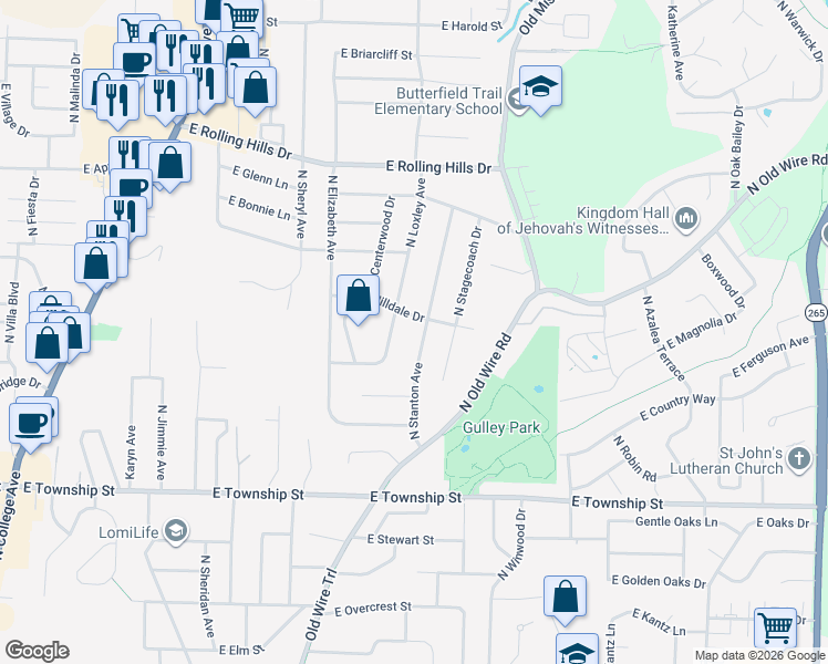 map of restaurants, bars, coffee shops, grocery stores, and more near 1642 East Hilldale Drive in Fayetteville