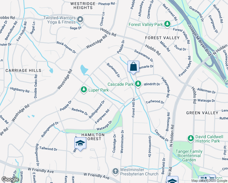 map of restaurants, bars, coffee shops, grocery stores, and more near 910 Chatfield Drive in Greensboro