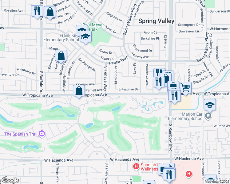 map of restaurants, bars, coffee shops, grocery stores, and more near 4853 Ashbrook Place in Las Vegas