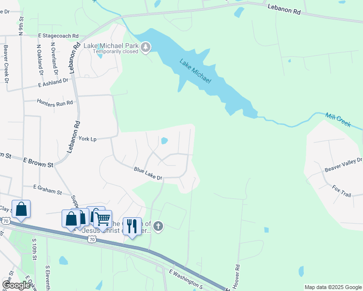 map of restaurants, bars, coffee shops, grocery stores, and more near 406 Mourning Dove Court in Mebane