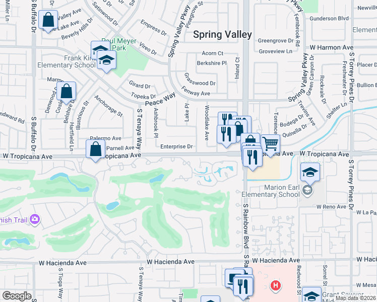 map of restaurants, bars, coffee shops, grocery stores, and more near 7146 Enterprise Drive in Las Vegas