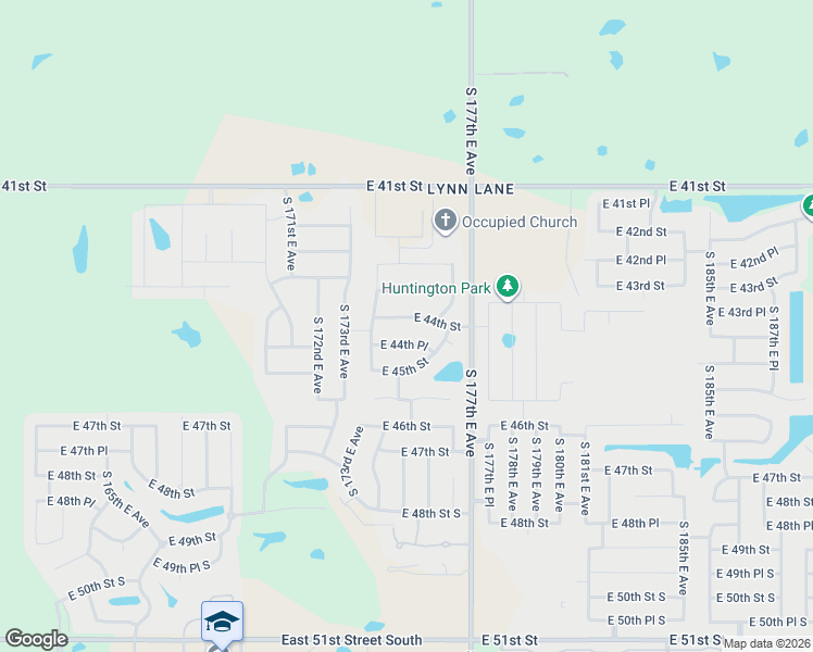 map of restaurants, bars, coffee shops, grocery stores, and more near 17409 East 44th Street in Tulsa
