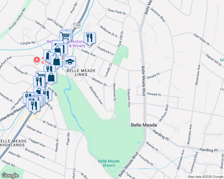 map of restaurants, bars, coffee shops, grocery stores, and more near 125 Westover Drive in Nashville